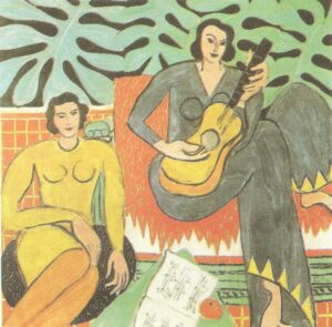 Riproduzione del dipinto La Musique del 1939 di Henri Matisse con due donne per l'esercizio a tempera.