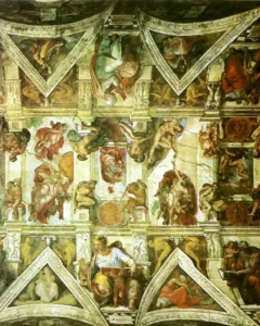 Particolare del soffitto della Cappella Sistina Dettaglio degli affreschi della Volta della Cappella Sistina