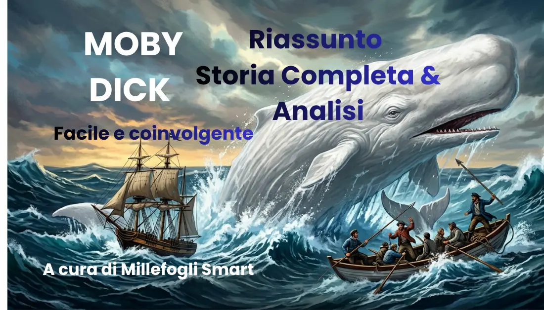 Il Capitano Achab affronta la balena bianca Moby Dick durante la caccia sulla baleniera Pequod - Riassunto per la scuola