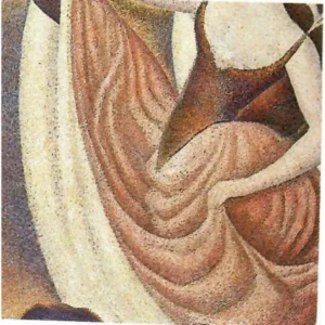 Particolare de Le Chahut di Georges Seurat con lo sfondo blu scuro
