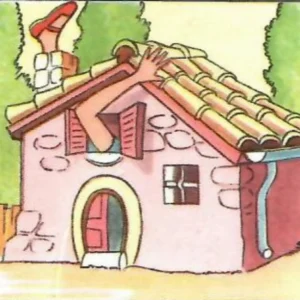 Illustrazione vintage di Alice nel paese delle meraviglie. Alice cresciuta a dismisura e intrappolata dentro la casa del Bianconiglio.