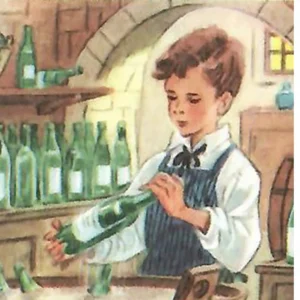 Clicca per scoprire l'analisi del lavoro minorile in David Copperfield Illustrazione d'epoca che mostra il piccolo David Copperfield che lavora nella cantina di un magazzino di vini a Londra