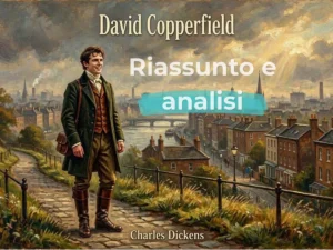 Copertina dell'articolo David Copperfield riassunto con illustrazione di un giovane uomo dell'Ottocento che guarda Londra dall'alto