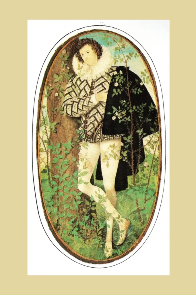 Esempio di come osservare i dettagli pittorici nel Giovane appoggiato a un albero, conosciuto anche come Giovane tra le rose (Young Man Among Roses) di Nicholas Hilliard.