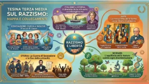 Mappa concettuale per tesina di terza media sul razzismo con collegamenti multidisciplinari)