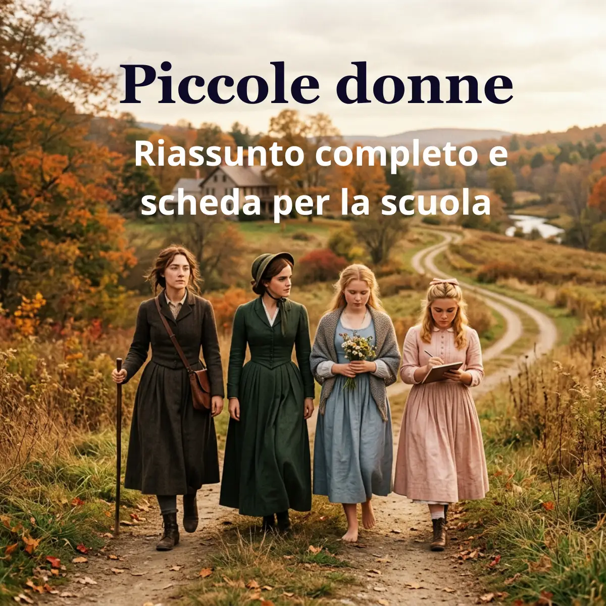 Piccole donne riassunto. Immagine delle sorelle Le sorelle March che camminano in un paesaggio di campagna