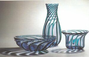 Set di opere in vetro di Murano di Archimede Seguso: coppa, vaso e cachepot