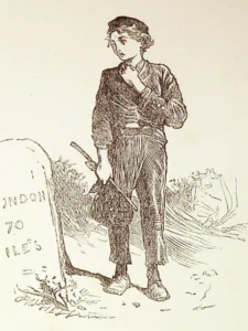 Oliver Twist alla pietra miliare Oliver Twist vicino alla pietra miliare durante la fuga a Londra