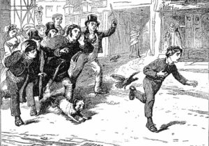 Inseguimento di Oliver Twist a Londra Oliver Twist inseguito dalla folla a Londra scambiato per un borseggiatore