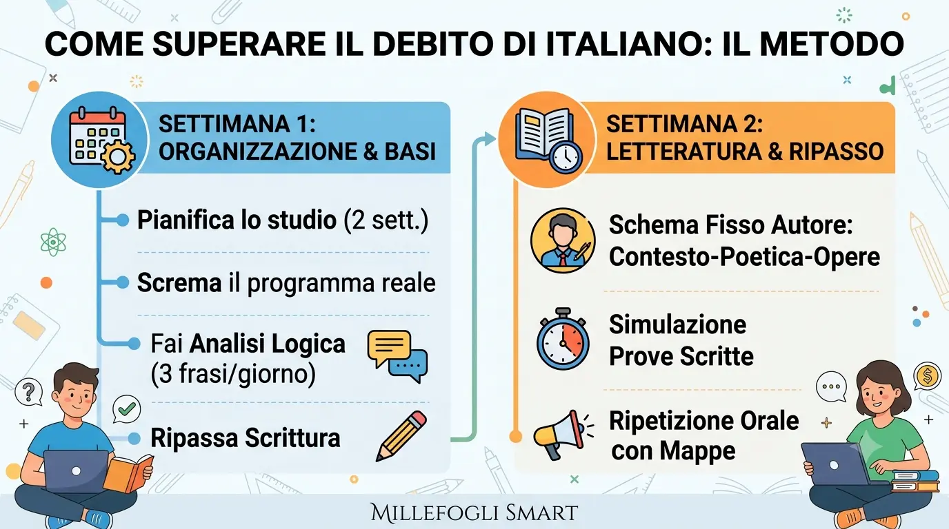 Infografica su come superare il debito di italiano alle superiori