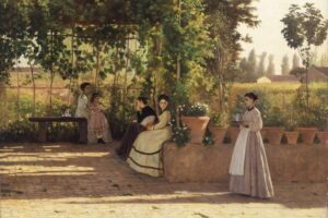 Il Pergolato di Silvestro Lega (Un dopo pranzo), dipinto dei Macchiaioli che ritrae un momento di relax estivo all'ombra.