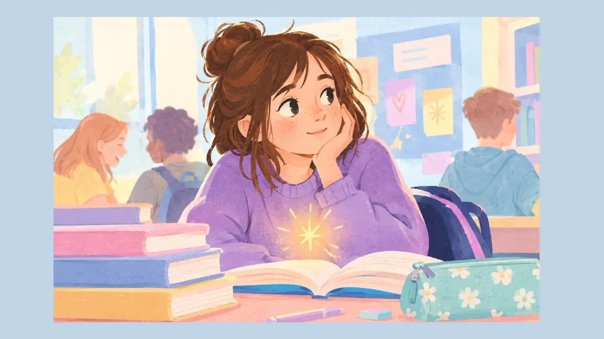 Ragazza legge un libro e riflette sui temi di Una specie di scintilla