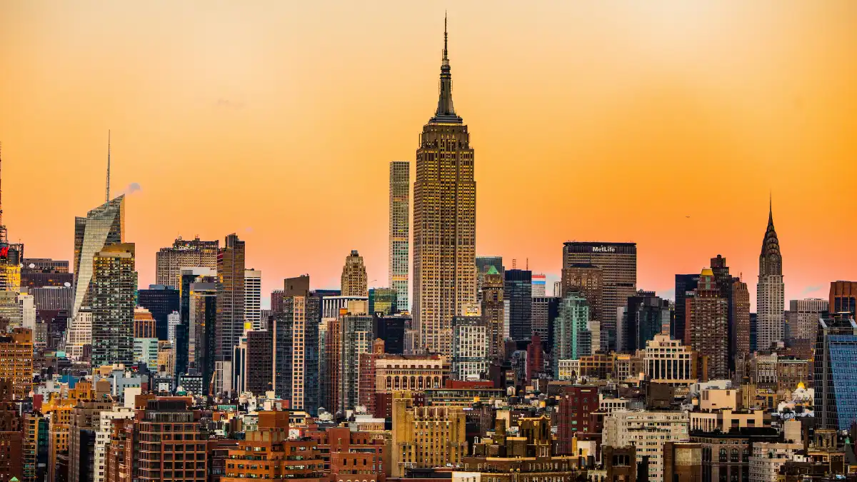 Empire State Building at sunset panoramic landscape view NYC