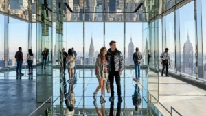 Panoramic mirror room interior at SUMMIT One Vanderbilt with infinite skyline reflections