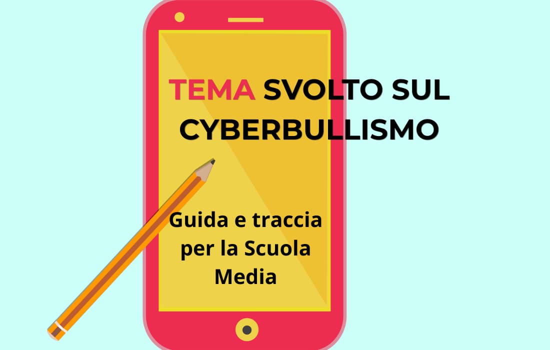 Illustrazione con cellulare e matita per un tema svolto sul cyberbullismo per la scuola media