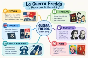 Mappa concettuale della Guerra Fredda con collegamenti interdisciplinari per la Maturità
